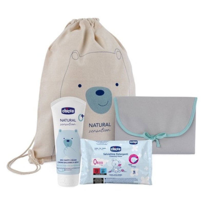 Chicco Nappy Change Set With Changing Mat, Cream For Diaper Rash, And 16 Wet Wipes