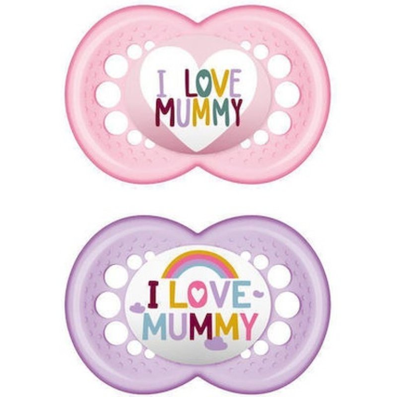 Mam I Love Mummy Silicone Pacifier For 6-16 Months - Pink, 2 Pack
