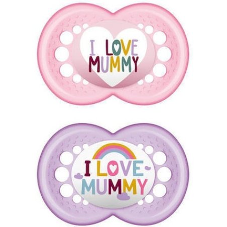 Mam I Love Mummy Silicone Pacifier For 6-16 Months - Pink, 2 Pack