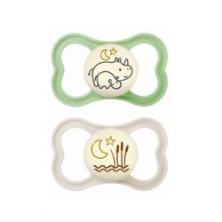 Mam Orthodontic Silicone Pacifiers For 6-16 Months Air Night Rhino Moon 217su Unisex