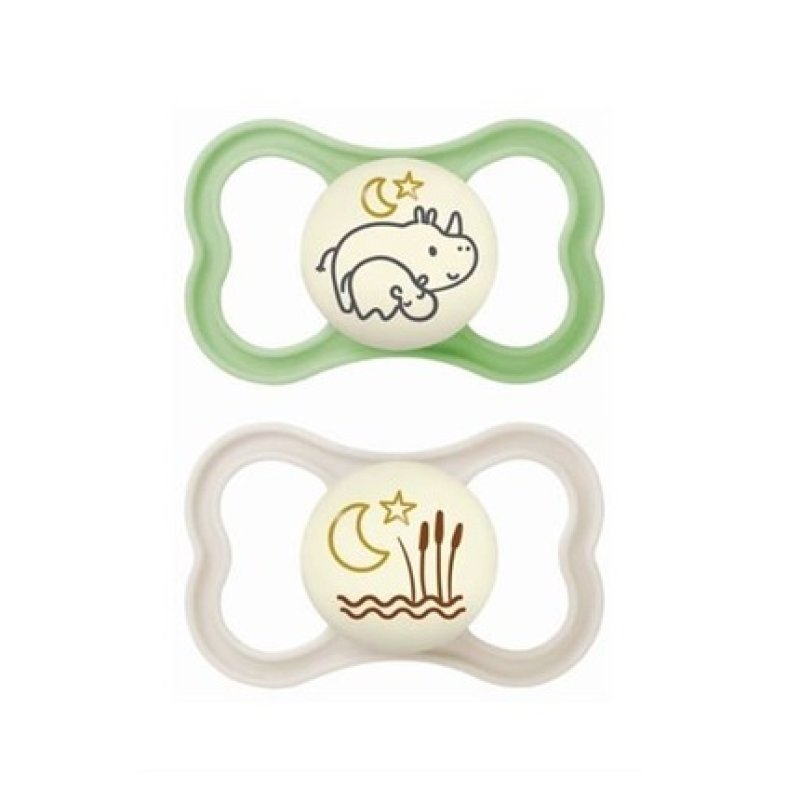 Mam Orthodontic Silicone Pacifiers For 6-16 Months Air Night Rhino Moon 217su Unisex