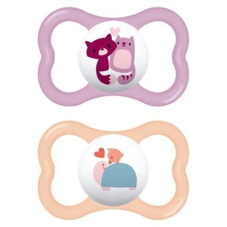Mam Orthodontic Silicone Pacifiers For 16 Months Air Fox - Turtle Purple / Orange 2 Pack Girl