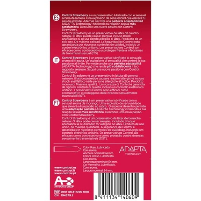 Control Strawberry Condoms 12 Condoms Strawberry Scented Lubricated - Pack of 12