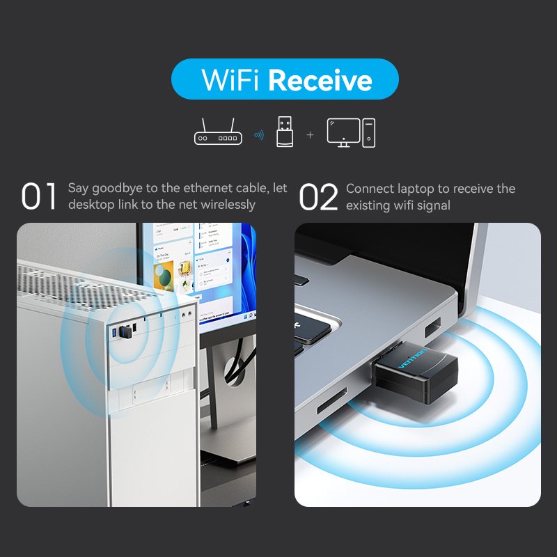 Vention USB Wi-Fi Dual Band Adapter 2.4G/5G Black