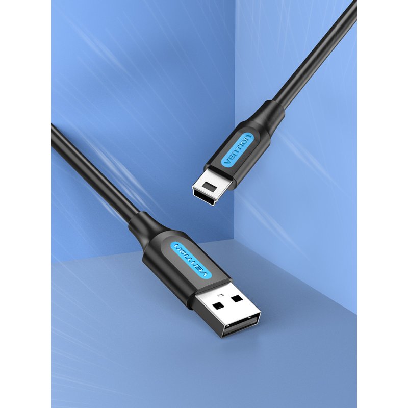 Cable Adaptateur Vention USB 2.0 mâle vers Mini USB-B mâle 3m (Noir)