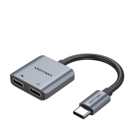 Vention USB-C Male to USB-C Female Audio Digital Earphone Converter with PD Power Supply 0.1M Gray Aluminum Alloy Type