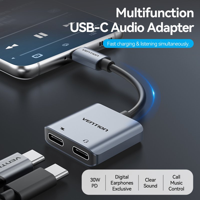 Vention BGZHA changeur de genre de câble USB-C 2x USB-C Gris