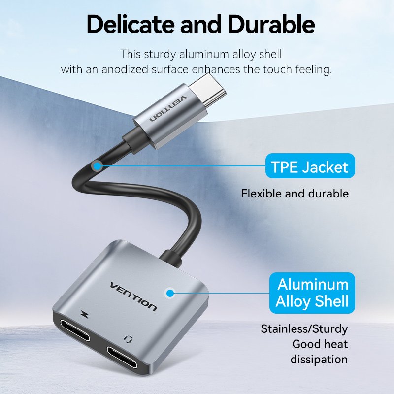 Adaptateur Vention USB-C vers USB-C Audio 0.1m (Gris)