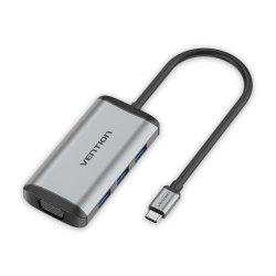Adaptateur USB-C Vention vers 3x USB-A 1x HDMI 1x VGA 1x USB-C 87W 0.15m (Gris)