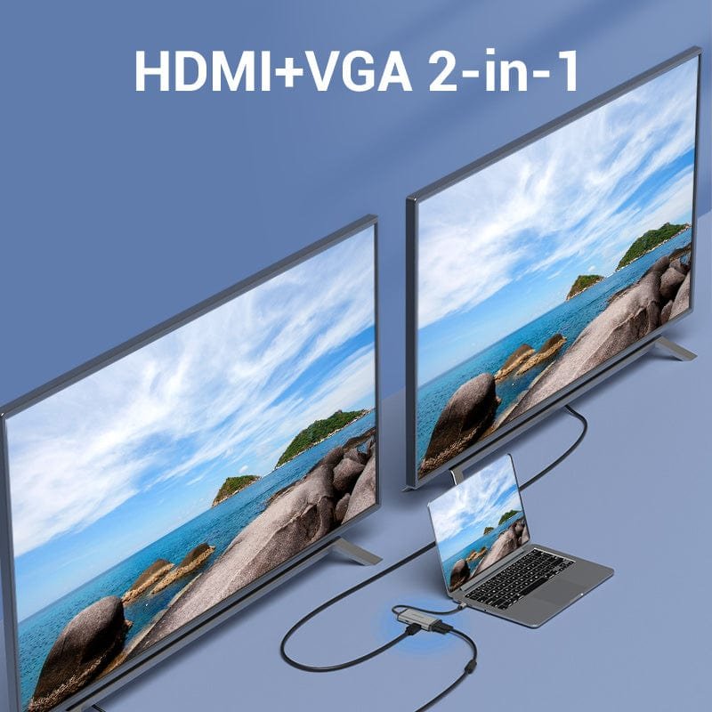 Adaptateur USB-C Vention vers 3x USB-A 1x HDMI 1x VGA 1x USB-C 87W 0.15m (Gris)
