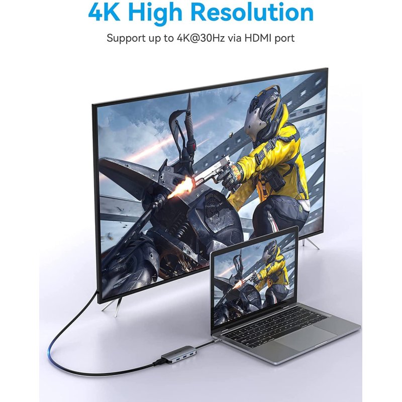 Vention USB-C to HDMI/USB 3.0x3/SD/TF/PD Docking Station Gray 0.15M Aluminum Alloy Type
