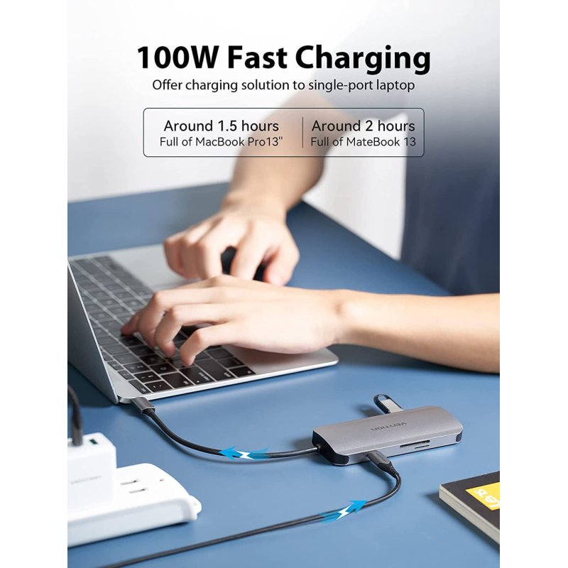 Vention USB-C to HDMI/USB 3.0x3/SD/TF/PD Docking Station Gray 0.15M Aluminum Alloy Type