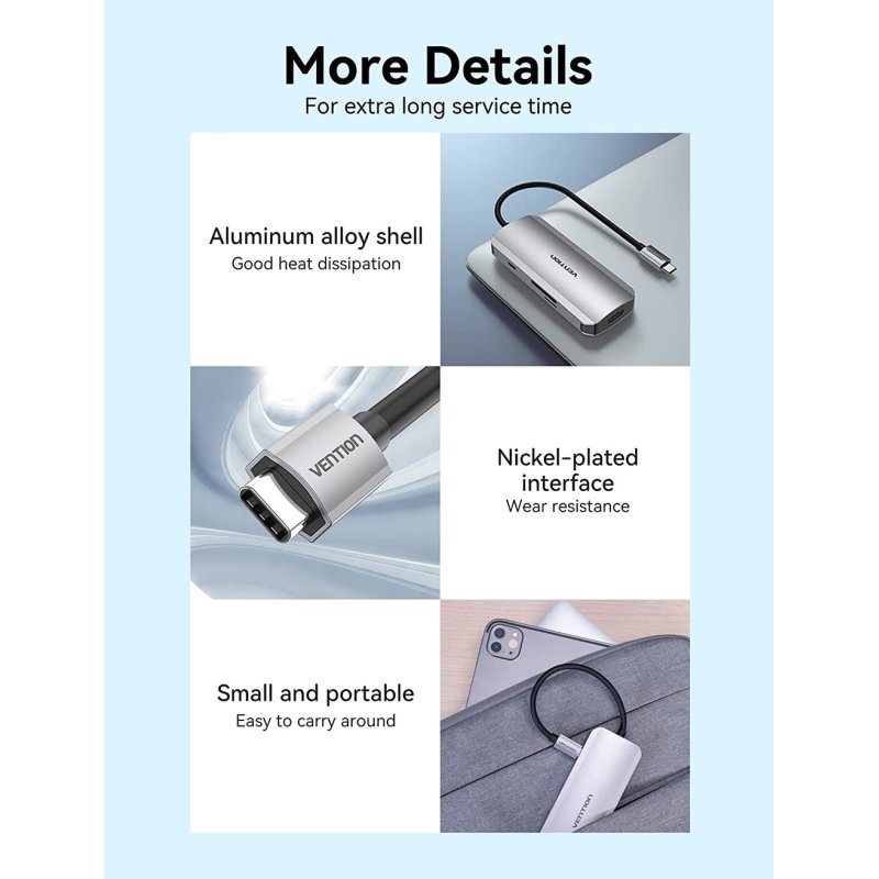 Vention TOJHB station d'accueil Avec fil USB 3.2 Gen 1 (3.1 Gen 1) Type-C Gris, Argent