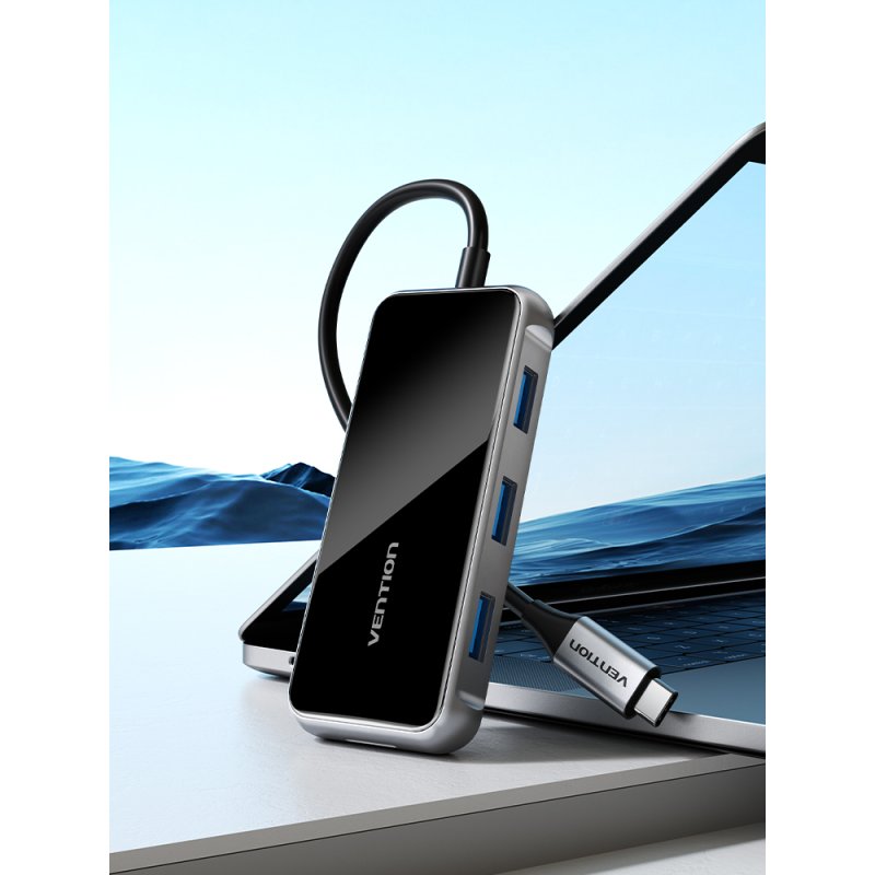 Vention USB-C to HDMI/USB 3.0x3/SD/TF/PD Docking Station 0.15M Gray Mirrored Surface Type