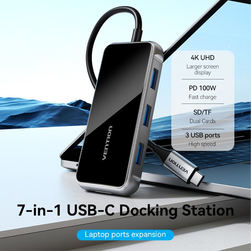 Vention TFMHB station d'accueil Avec fil USB 3.2 Gen 1 (3.1 Gen 1) Type-C Noir, Argent