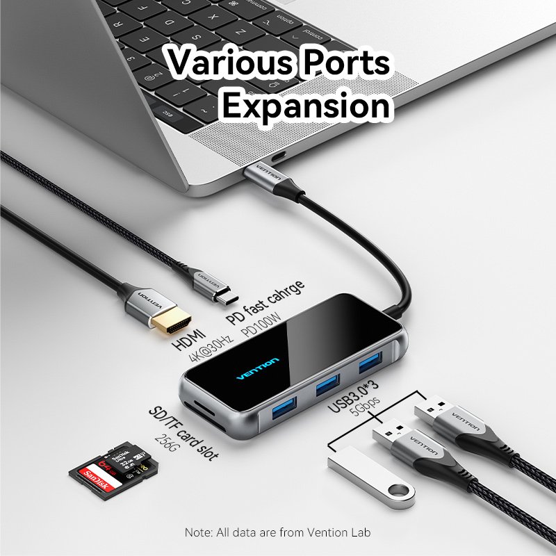 Vention TFMHB station d'accueil Avec fil USB 3.2 Gen 1 (3.1 Gen 1) Type-C Noir, Argent