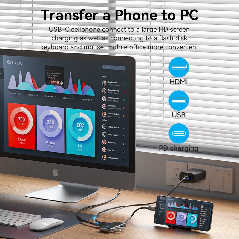 Vention TFMHB station d'accueil Avec fil USB 3.2 Gen 1 (3.1 Gen 1) Type-C Noir, Argent