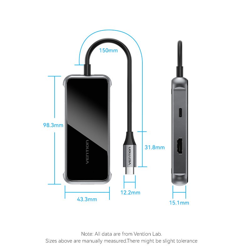 Vention TFMHB station d'accueil Avec fil USB 3.2 Gen 1 (3.1 Gen 1) Type-C Noir, Argent
