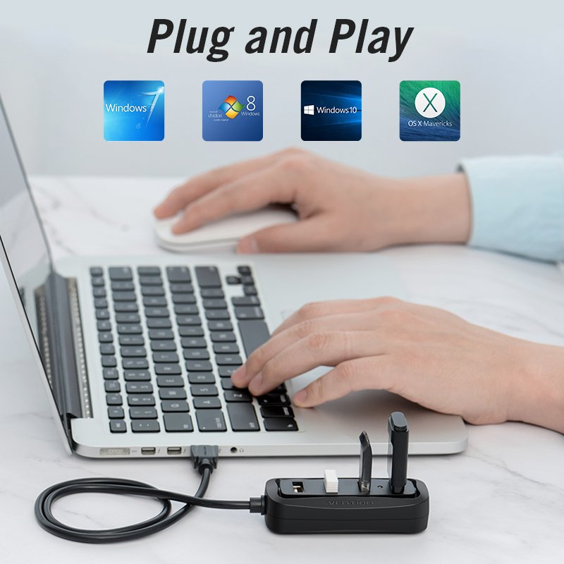 Vention VAS-J43-B100 hub & concentrateur USB 2.0 480 Mbit/s Noir
