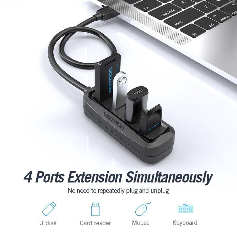 Hub USB 2.0 Vention 4 ports USB-A 1m (Noir)