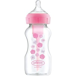 Baby Bottle, Wide Mouth, 270 Ml, Pink, Flowers, Pp Option