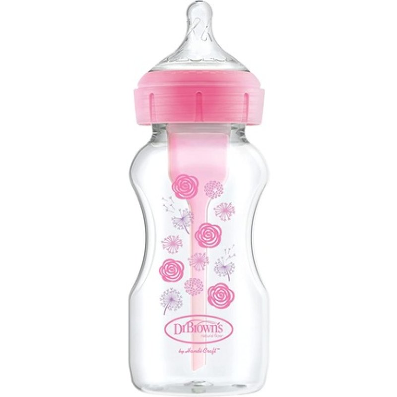 Baby Bottle, Wide Mouth, 270 Ml, Pink, Flowers, Pp Option
