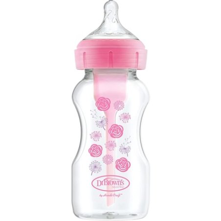 Baby Bottle, Wide Mouth, 270 Ml, Pink, Flowers, Pp Option