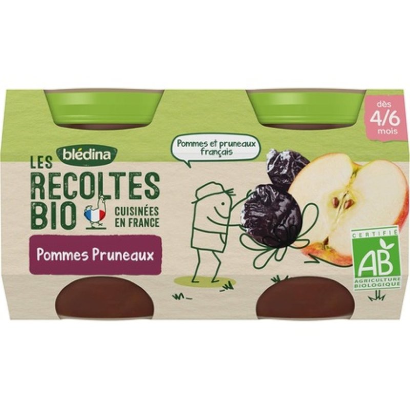 Bledina Les Recoltes Bio Organic Baby Food for 4-6 Months Apples and Prunes