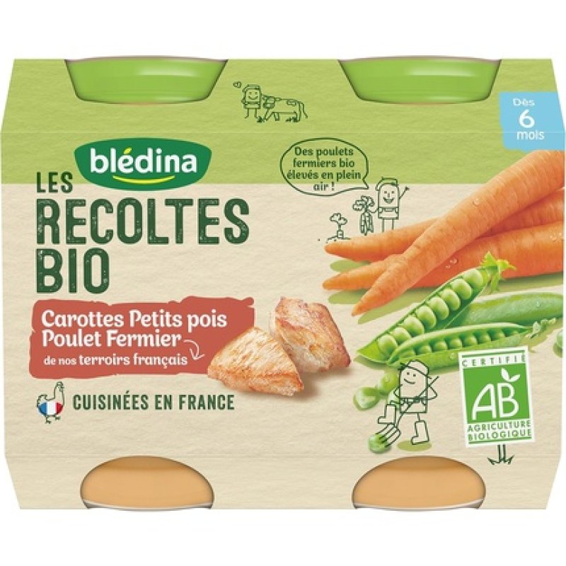 Bledina Recoltes Bio Petits Pois Poulet 200g - Pack of 2