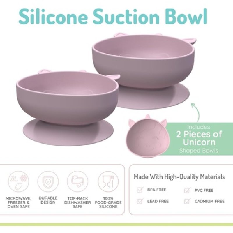 Melii Silicone Suction Bowl for Babies and Toddlers 10.1 Oz Unicorn - Pack of 2