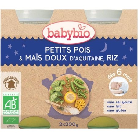 Babybio Good Night Peas Sweet Corn Rice 6 Months Organic 2 Pots 200g
