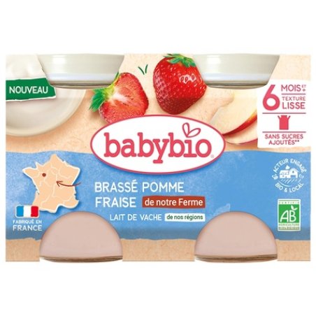 Babybio Brasse Apple Strawberry Cow's Milk 6 Months and Over Organic 130g - Pack of 2