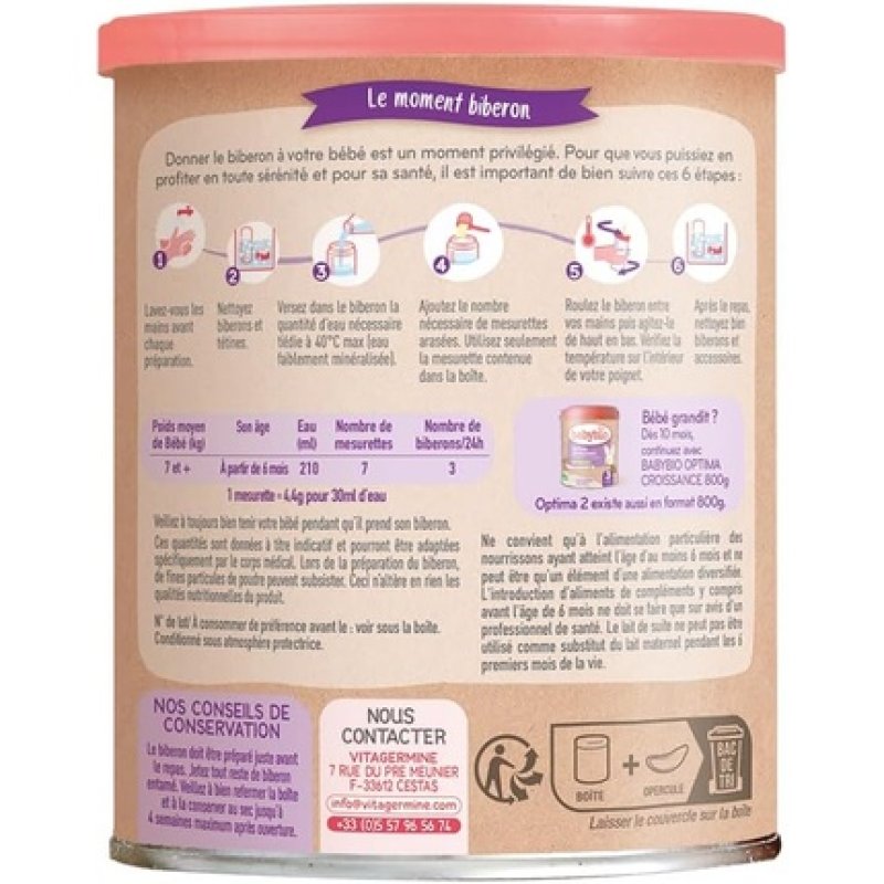 Babybio Infant Milk Optima 2 Formula Enriched with Fiber & Bifidus