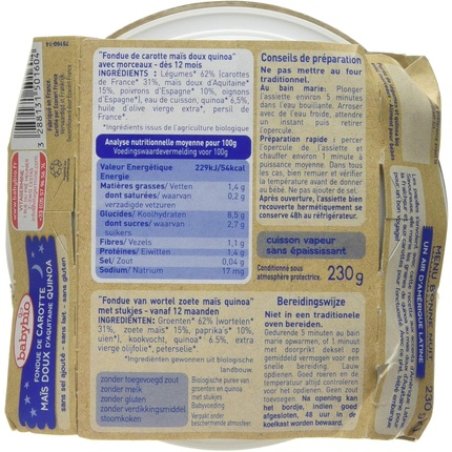 Babybio Carrot Fondue with Aquitaine Sweet Corn and Quinoa 230g