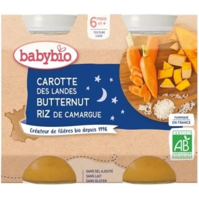 Babybio Good Night Carrot Butternut Rice 6 Months Organic 200g - Pack of 2