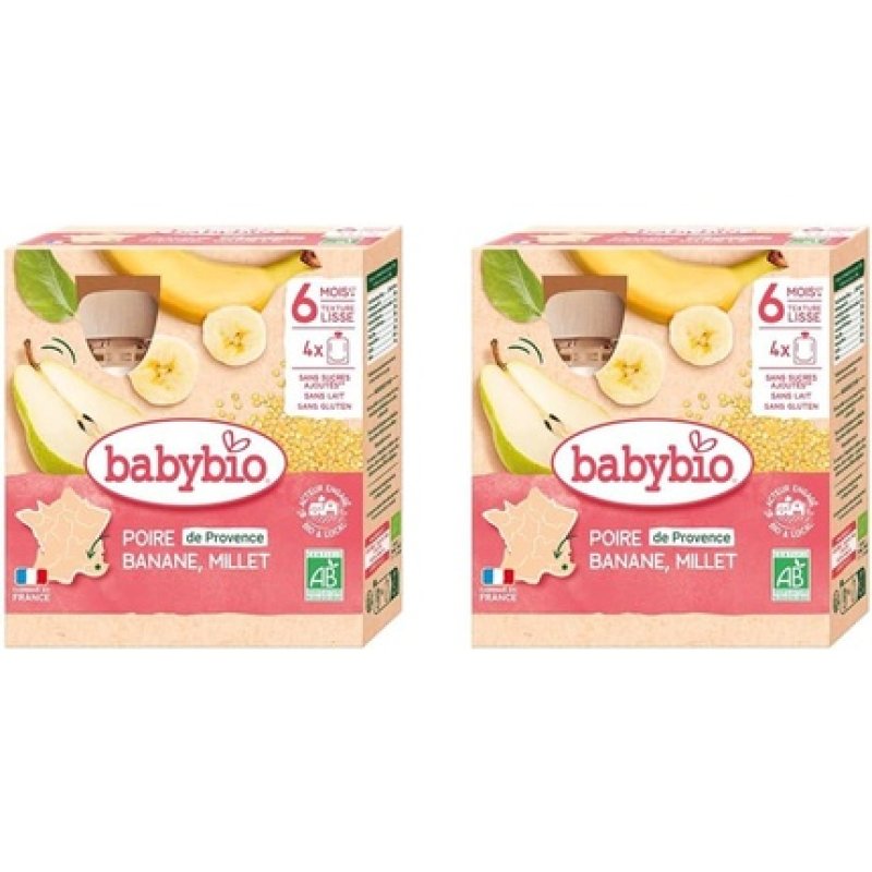Babybio Fruit Pouches Provencal Pear, Banana, Millet 90g - Pack of 4