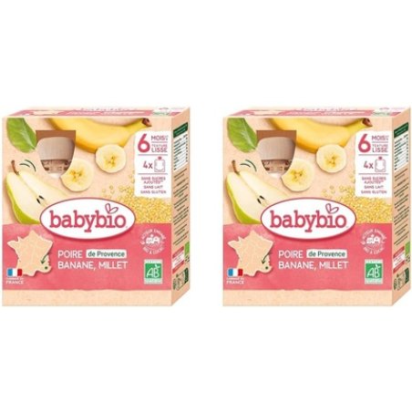 Babybio Fruit Pouches Provencal Pear, Banana, Millet 90g - Pack of 4