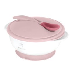 KikkaBoo Bowl with Suction Cup, Baby Seat, Thermal Spoon, Lid, 4 Months, 250ml, BPA-Free, Pink