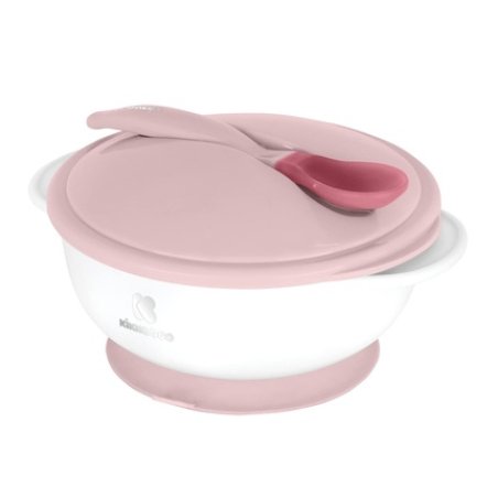 KikkaBoo Bowl with Suction Cup, Baby Seat, Thermal Spoon, Lid, 4 Months, 250ml, BPA-Free, Pink