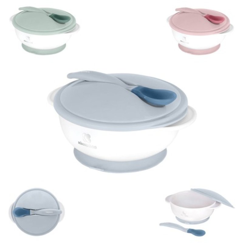 Kikkaboo Baby Food Bowl 250ml Spoon with Heat Sensor Warming Bowl Lid Blue
