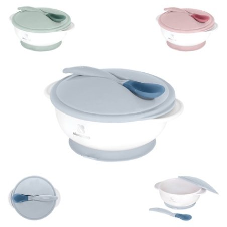 Kikkaboo Baby Food Bowl 250ml Spoon with Heat Sensor Warming Bowl Lid Blue