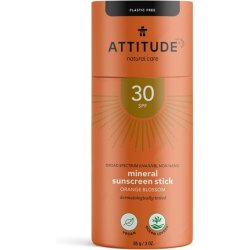 ATTITUDE Sunscreen Stick SPF 30 Plastic-Free Waterless Hypoallergenic Vegan Suncare Orange Blossom 85g