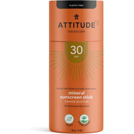 ATTITUDE Sunscreen Stick SPF 30 Plastic-Free Waterless Hypoallergenic Vegan Suncare Orange Blossom 85g