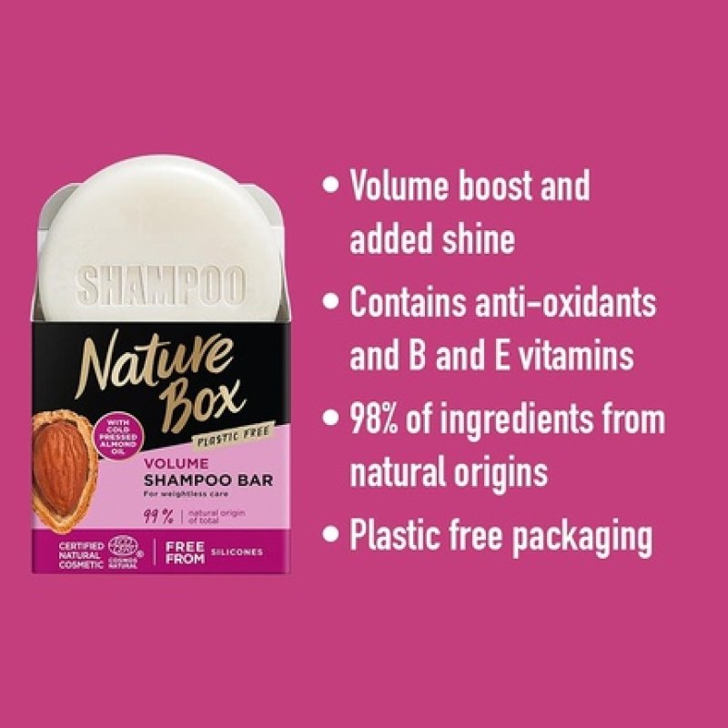 Nature Box Shampoo Bar with Cold-Pressed Almond Oil 85g - Weightless Volume Vegan and Silicone-Free