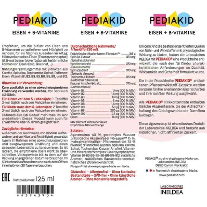 PEDIAKID Iron B-Vitamins Rich in B-Vitamins and Bioavailable Iron to Fight Fatigue 125ml