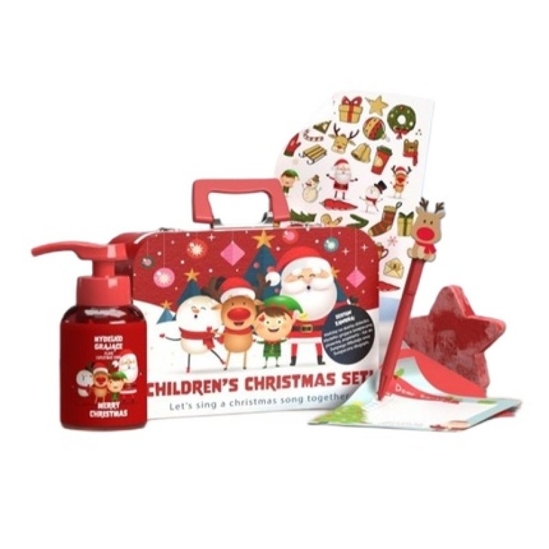 Hiskin Children's Christmas Set With 200ml Soap Christmas Stocking Stickers Pen Santa Claus Stationery Star Bath Bomb