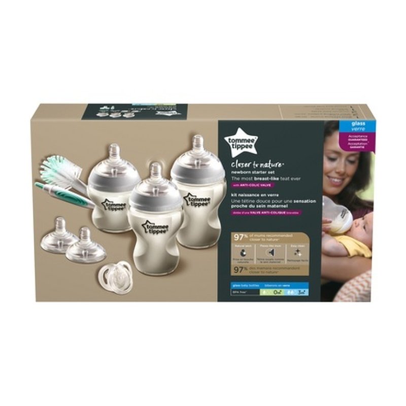 Closer To Nature Newborn Starter Set With Glass Bottles, Pacifiers, And Bottle Brush