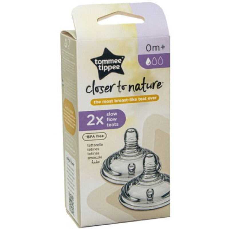 Tommee Tippee Closer To Nature Baby Bottle Teats Anti-Colic Slow Flow 2-Pack 0m