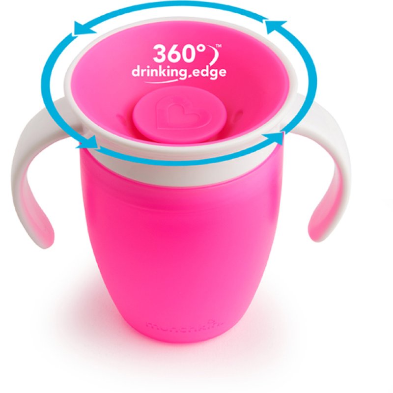 Munchkin Miracle 360 Sippy Cup Trainer Toddler Cup BPA Free with Handles 7oz Pink