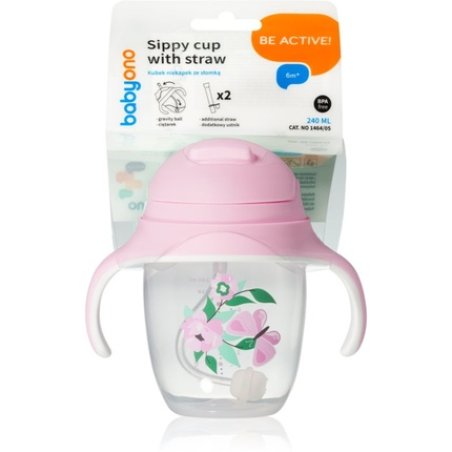 Babyono Be Active Sippy Cup With Weighted Straw 240 Ml Butterfly Design For 6 Months And Older